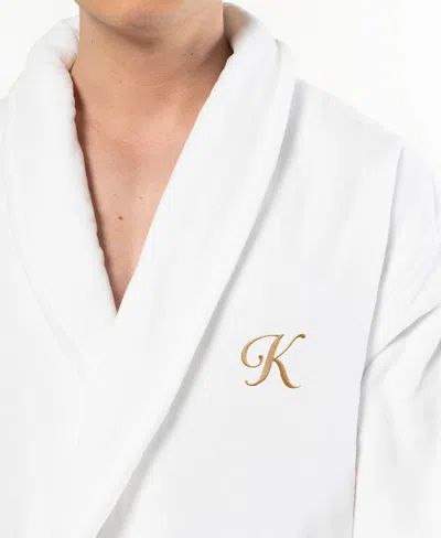 Linum Home Turkish Personalized Unisex Anovia Velour Cotton Bathrobe In White