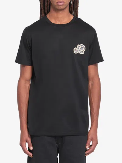 Moncler Double Logo Patch Cotton T-shirt Clothing In Black