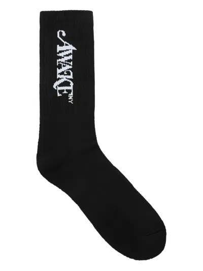 Awake Ny Black Cotton Socks With Logo In Black