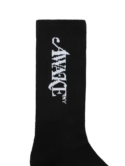 Awake Ny Black Cotton Socks With Logo In Black