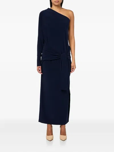 Norma Kamali One-shoulder Tie-waist Maxi Dress In Blue