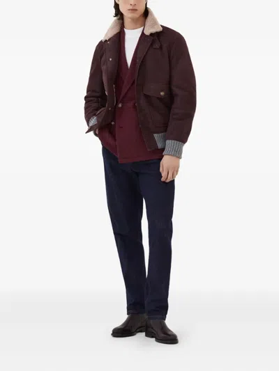 Brunello Cucinelli Double-breasted Knitted Blazer In Burgundy