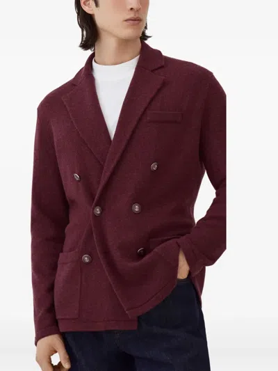 Brunello Cucinelli Double-breasted Knitted Blazer In Burgundy