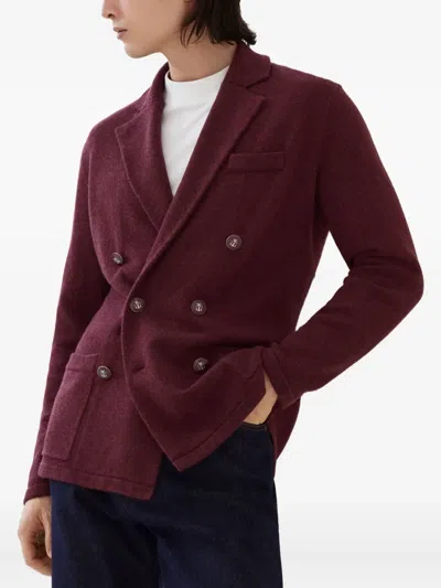 Brunello Cucinelli Double-breasted Knitted Blazer In Burgundy