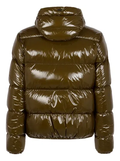 Herno Quilted Hooded Jacket Shiny Finish In Brown