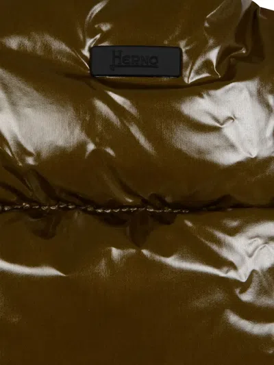 Herno Quilted Hooded Jacket Shiny Finish In Brown