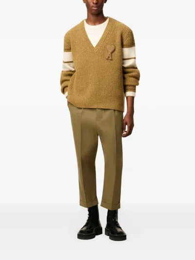Ami Alexandre Mattiussi Green Cotton Carrot Oversized Trousers Green In Brown