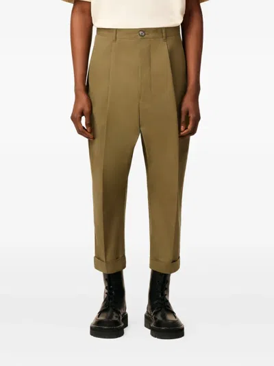 Ami Alexandre Mattiussi Green Cotton Carrot Oversized Trousers Green In Brown