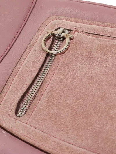 Pre-owned Ferragamo Leather-suede Gancini-pocket Shoulder Bag In Pink