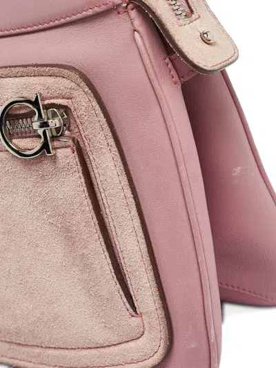 Pre-owned Ferragamo Leather-suede Gancini-pocket Shoulder Bag In Pink