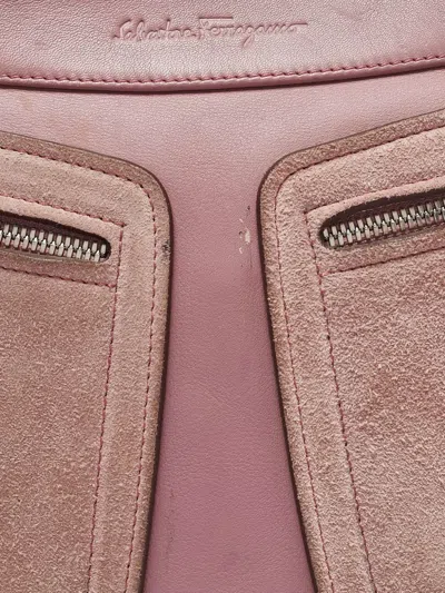 Pre-owned Ferragamo Leather-suede Gancini-pocket Shoulder Bag In Pink