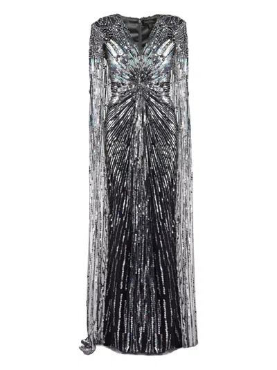 Jenny Packham Sequin-embellished Cape Maxi Dress