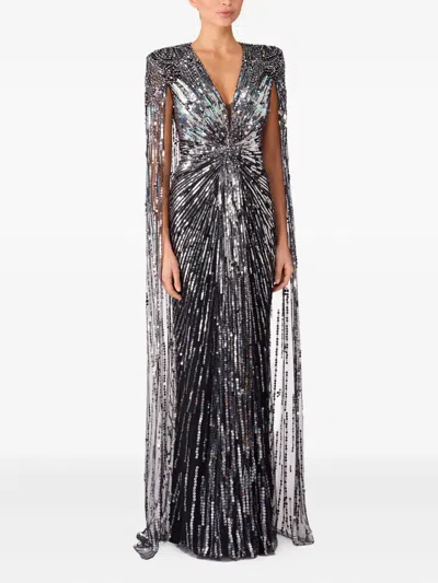Jenny Packham Sequin-embellished Cape Maxi Dress