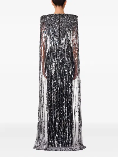Jenny Packham Sequin-embellished Cape Maxi Dress