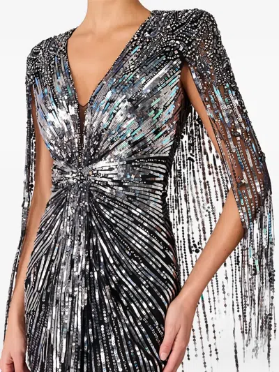 Jenny Packham Sequin-embellished Cape Maxi Dress