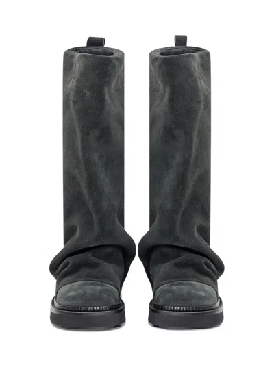 Attico Slouch Suede Knee-high Boots In Gray