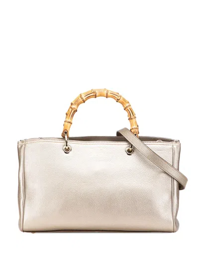 Pre-owned Gucci 2016-2025 Medium Calfskin Bamboo Shopper Satchel In Gold