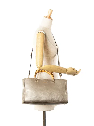 Pre-owned Gucci 2016-2025 Medium Calfskin Bamboo Shopper Satchel In Gold