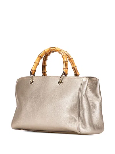 Pre-owned Gucci 2016-2025 Medium Calfskin Bamboo Shopper Satchel In Gold