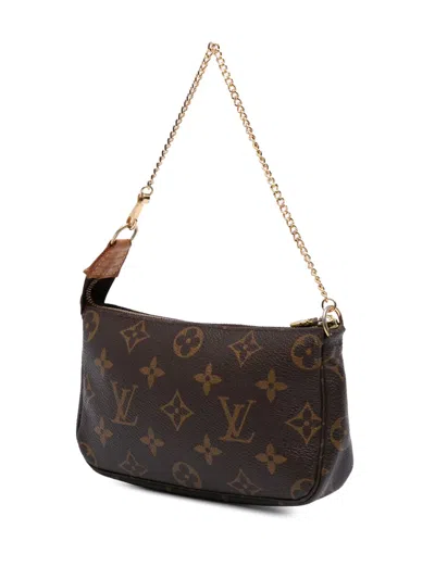 Pre-owned Louis Vuitton 2003 Monogram Mini Pochette Accessoires Handbag In Brown