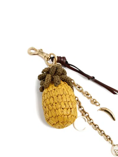 Chloé Chloe Pineapple Raffia Bag Charm In Gold
