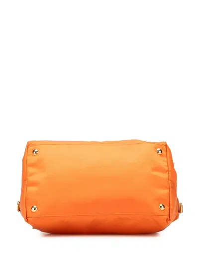 Pre-owned Prada 2013-2025 Saffiano Trimmed Tessuto Satchel In Orange