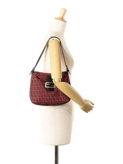 Pre-owned Fendi 2000-2010 Zucca Canvas Double Flap Mamma Shoulder Bag In Red