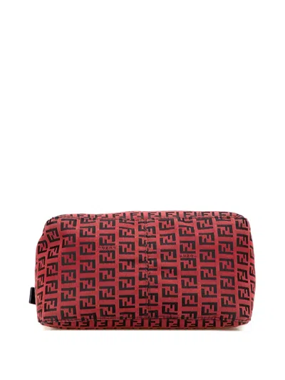 Pre-owned Fendi 2000-2010 Zucca Canvas Double Flap Mamma Shoulder Bag In Red