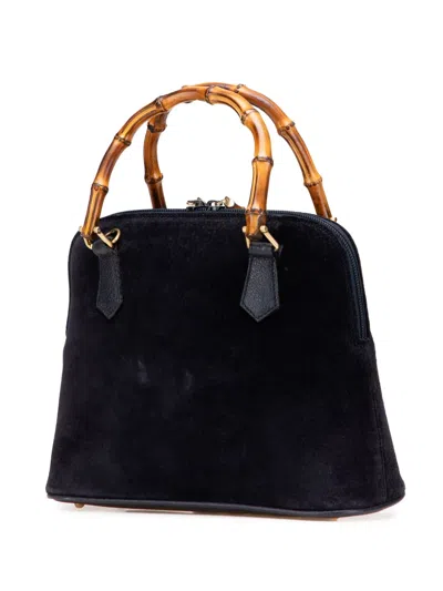 Pre-owned Gucci 20th Century Suede Bamboo Dome Satchel In Blue