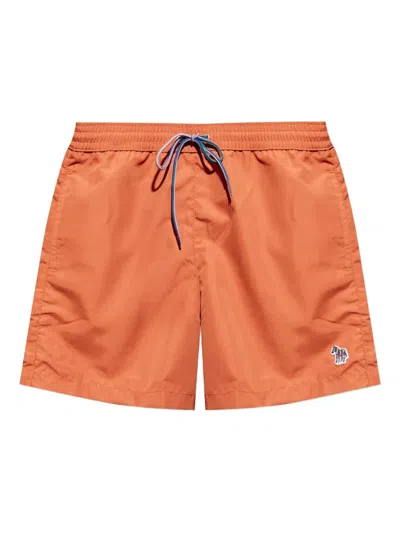 Paul Smith Rust Orange Zebra Logo Swim Shorts In Orange