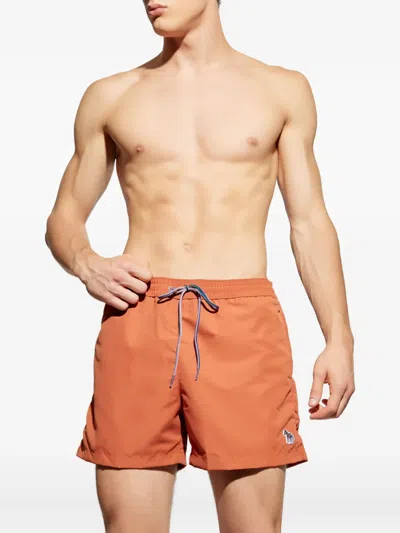 Paul Smith Rust Orange Zebra Logo Swim Shorts In Orange