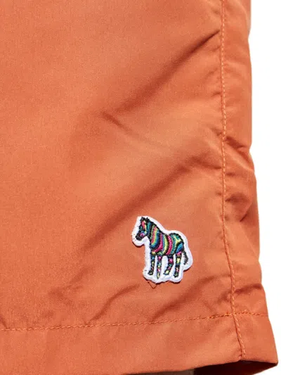 Paul Smith Rust Orange Zebra Logo Swim Shorts In Orange
