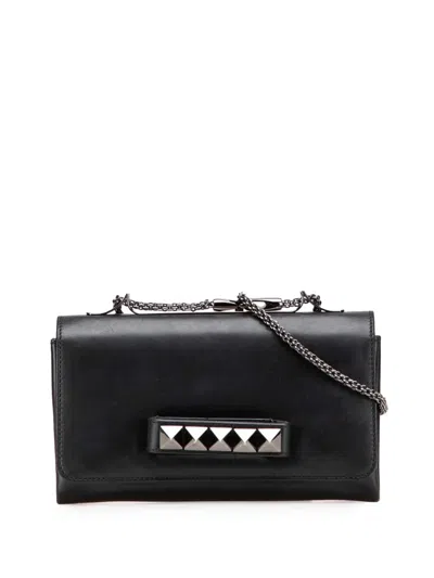 Pre-owned Valentino Garavani 2000-2017 Nappa Rockstud Va Va Voom Clutch On Chain Crossbody Bag In Black