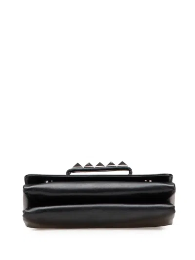 Pre-owned Valentino Garavani 2000-2017 Nappa Rockstud Va Va Voom Clutch On Chain Crossbody Bag In Black