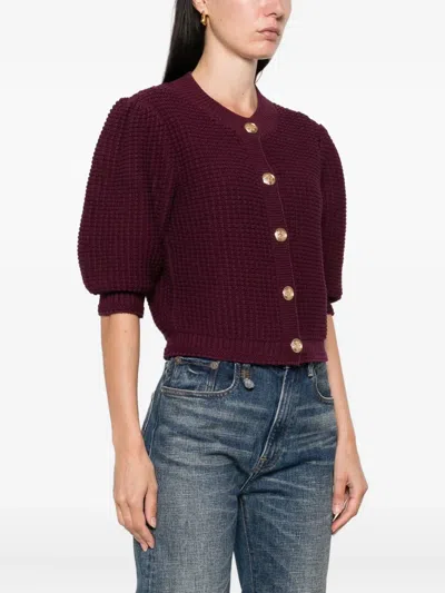 Ba&sh Garance Puff-sleeve Cardigan In Red