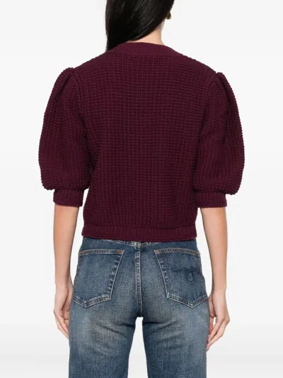 Ba&sh Garance Puff-sleeve Cardigan In Red