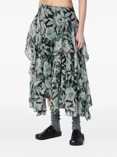 Loewe Floral-print Ruffled Skirt