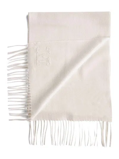 Max Mara Embroidered-logo Fringe Scarf In Pink