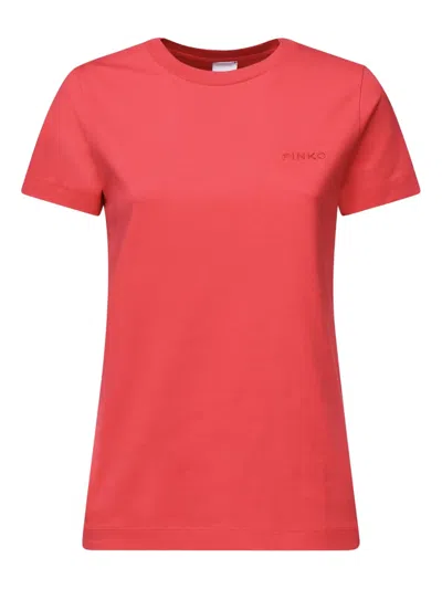 Pinko Logo Embroidered Plain Design T-shirt In Red
