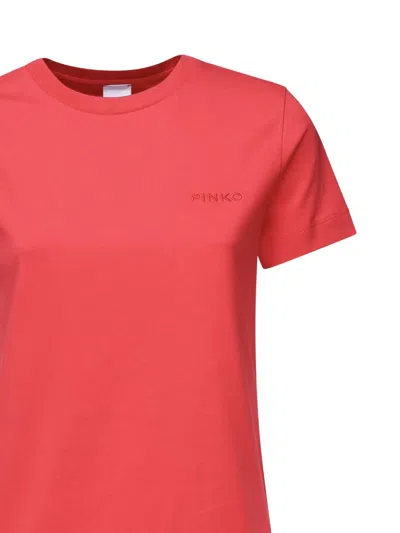 Pinko Logo Embroidered Plain Design T-shirt In Red