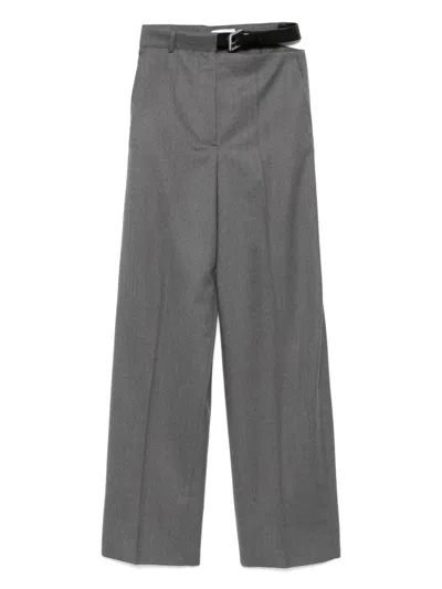 Stella Mccartney Grey Belted Flannel Straight-leg Pants In Gray