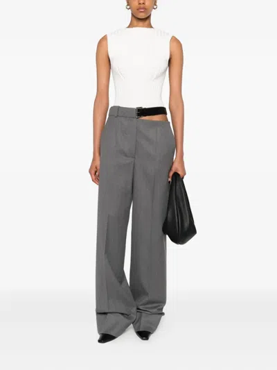 Stella Mccartney Grey Belted Flannel Straight-leg Pants In Gray