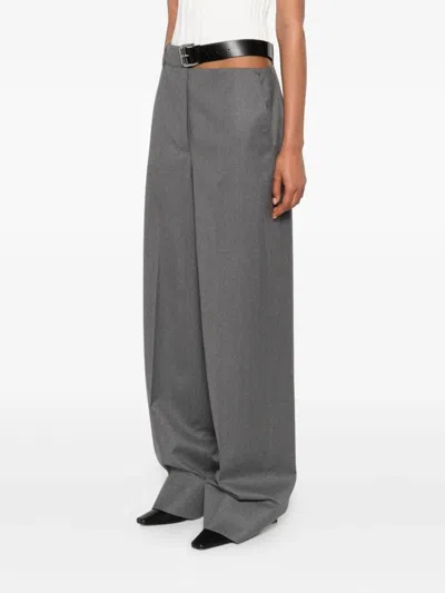 Stella Mccartney Grey Belted Flannel Straight-leg Pants In Gray