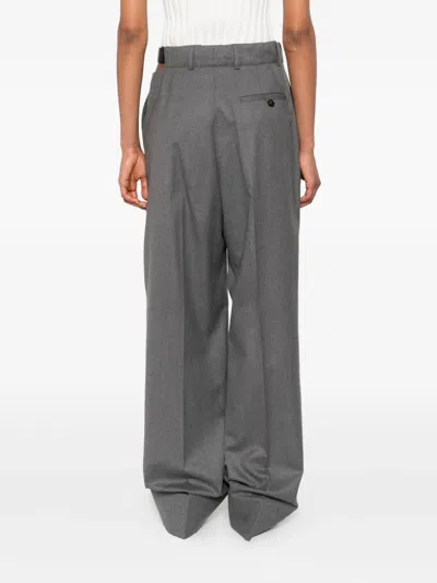 Stella Mccartney Grey Belted Flannel Straight-leg Pants In Gray