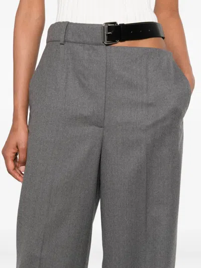 Stella Mccartney Grey Belted Flannel Straight-leg Pants In Gray