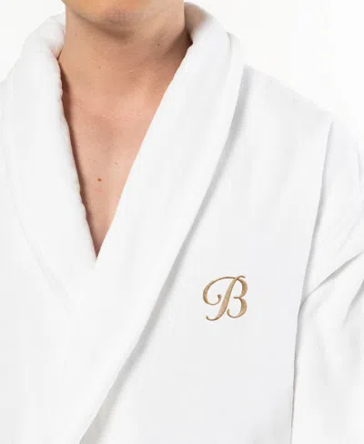 Linum Home Turkish Personalized Unisex Anovia Velour Cotton Bathrobe In White
