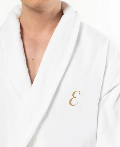 Linum Home Turkish Personalized Unisex Anovia Velour Cotton Bathrobe In White