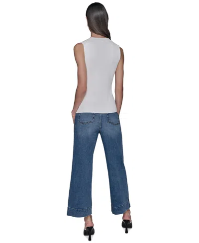 Karl Lagerfeld Women's Ribbed Button-front Sweater Tank Top In White