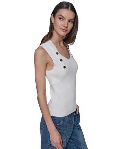 Karl Lagerfeld Women's Ribbed Button-front Sweater Tank Top In White