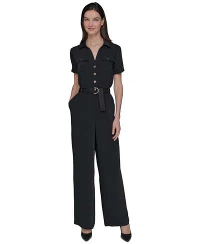 Karl Lagerfeld Women's Button-down Belted Jumpsuit